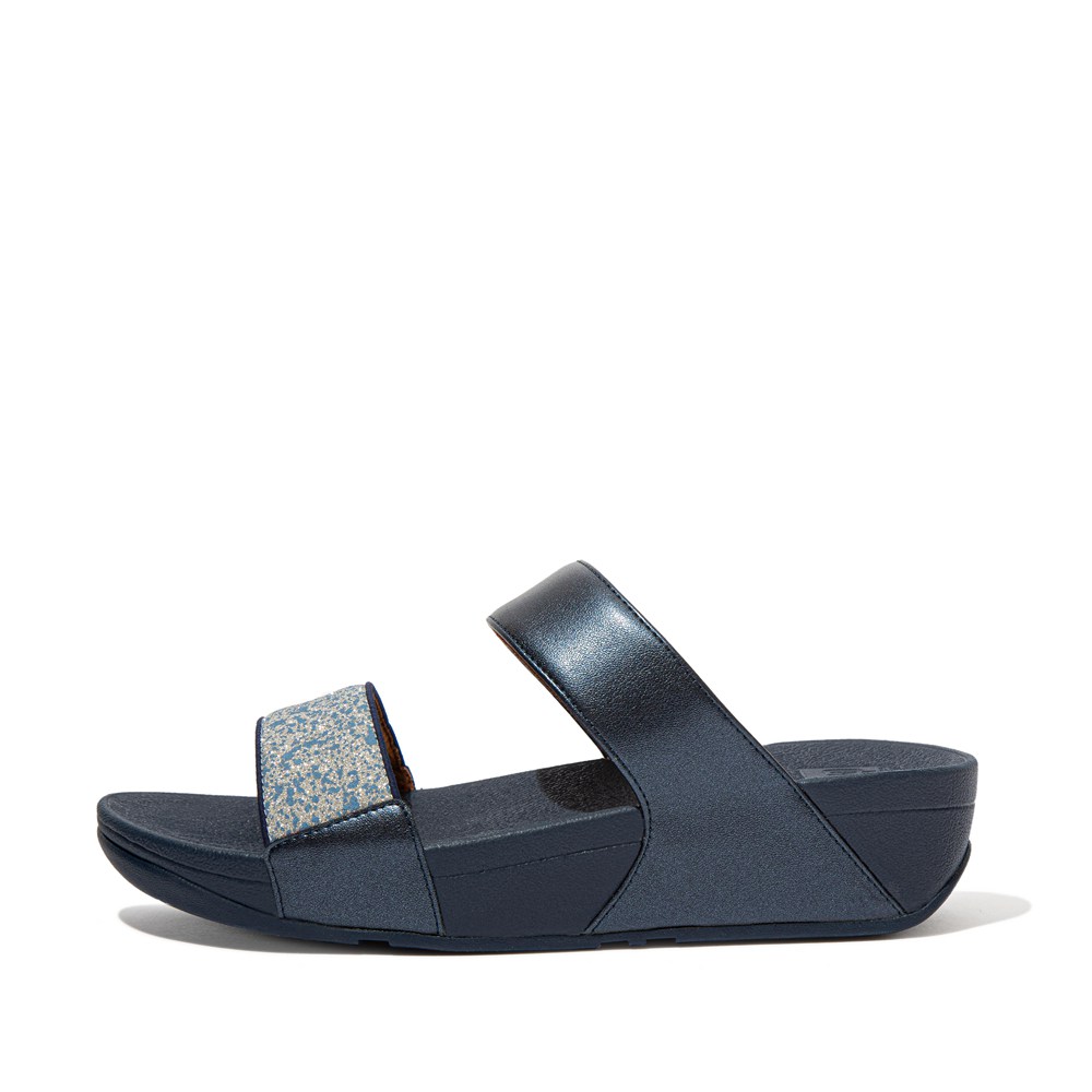 Fitflop Womens Slides Navy - Lulu Shimmer Splash - 40JSNUVPB